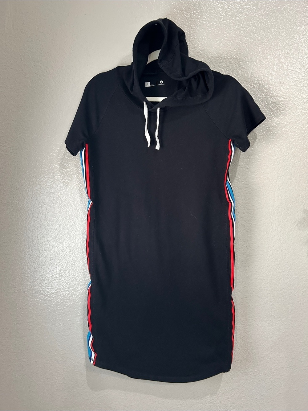 Xersion Hooded Mini Dress Red, Blue White Side Stripes Sz S Summer Casual TC0086